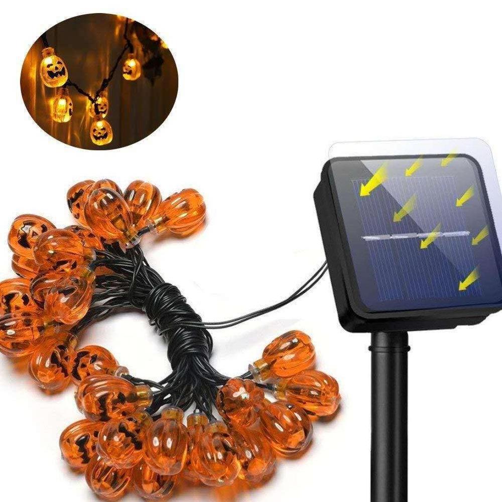 Pumpkin String Lights Outdoor Halloween Lights with 20 LEDs Pumpkin Solar Power String Light (16 ft 20 LEDS warm white)