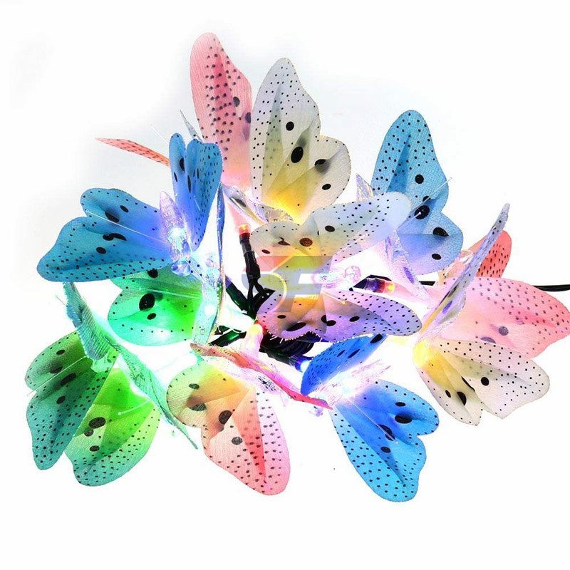 Christmas Led Outdoor Solar String Lights 20 LEDs Multi Color Fiber Optic Butterfly Lawn Lights