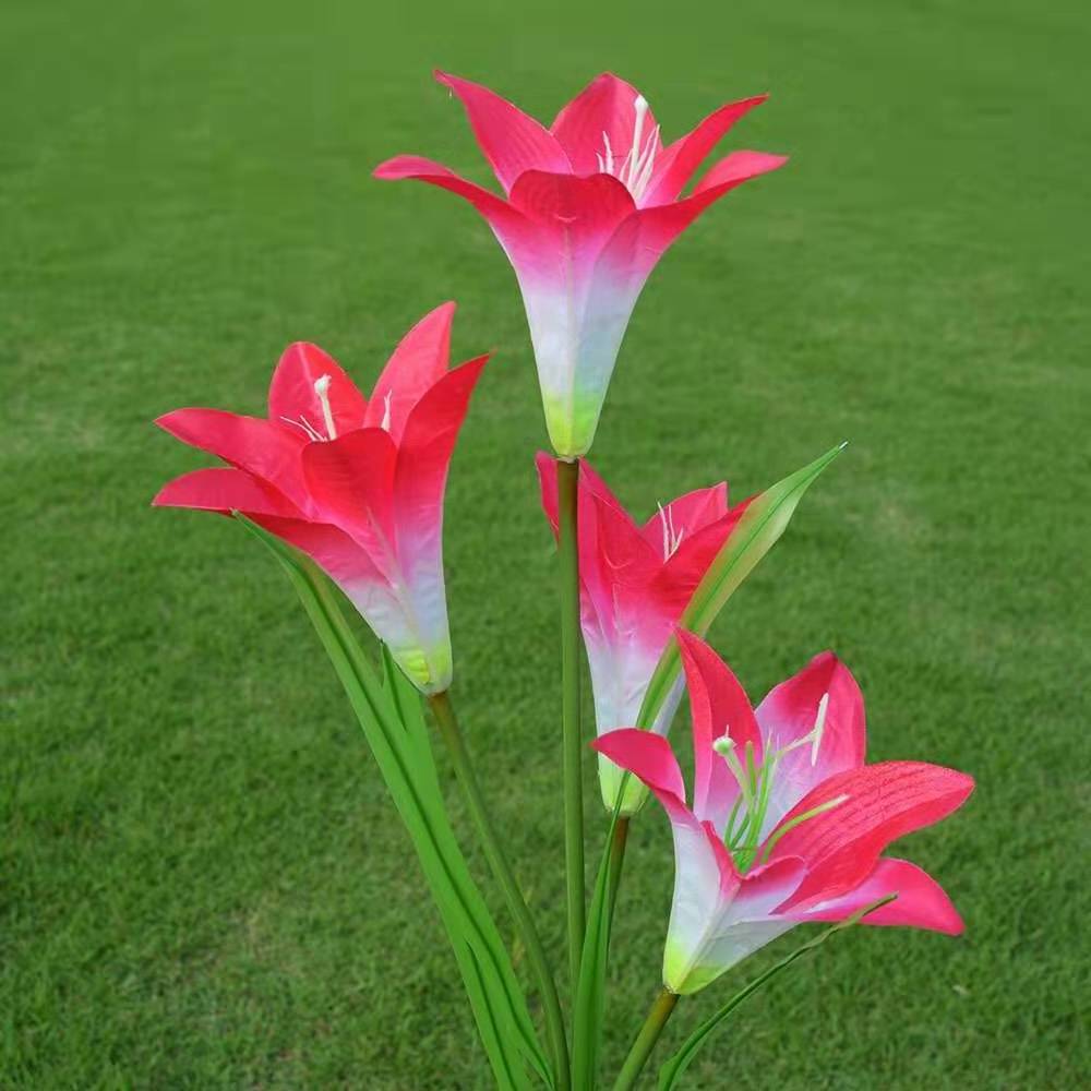 3 Pack Outdoor Solar Garden Stake Lights Solar Powered Lights with 4 Lily Flower Multi-color Changing LED Solar Stake Lights