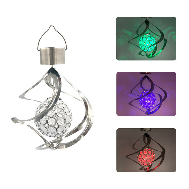 Solar Wind Chime Light LED Color Changing Hanging Wind Light Waterproof Spiral Spinner Lamp Outdoor Decorative Light