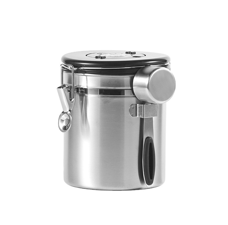 Dark Grey Airtight Milk Powder Coffee Canister With One Way Co2 Valve 304 Stainless Steel Airtight Food Coffee Canister Vacuum