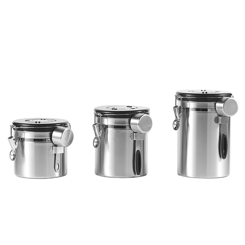 Dark Grey Airtight Milk Powder Coffee Canister With One Way Co2 Valve 304 Stainless Steel Airtight Food Coffee Canister Vacuum