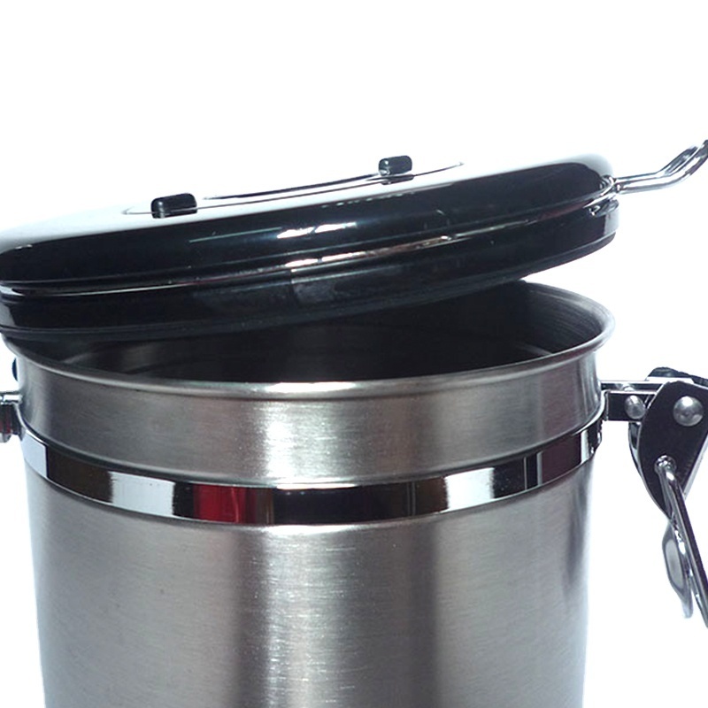 Dark Grey Airtight Milk Powder Coffee Canister With One Way Co2 Valve 304 Stainless Steel Airtight Food Coffee Canister Vacuum