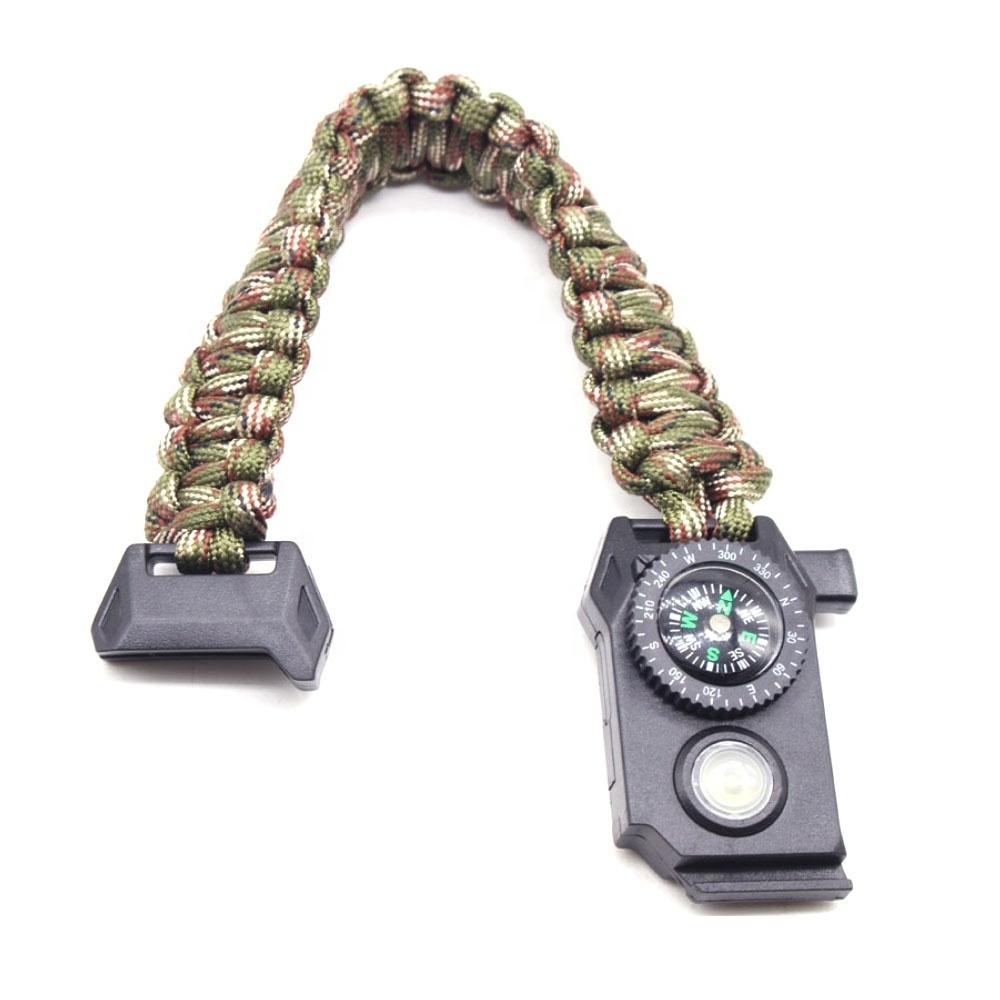 6 In 1 Adjustable Mens Outdoor Survival Tactical Paracord Bracelet With SOS Led Light