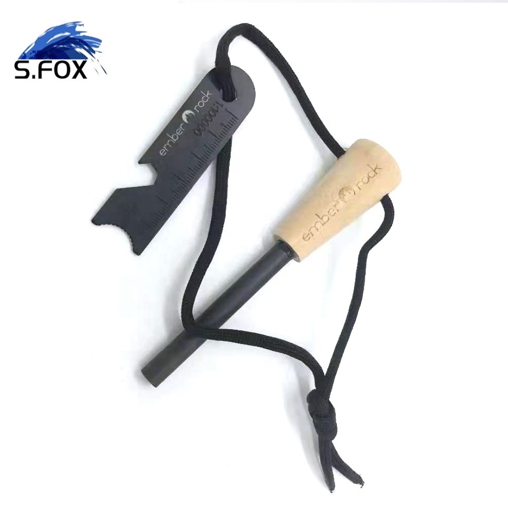 Wood Fire Starter Ferrocerium Rob Kit Flint with Wooden Handle and Striker Outdoors Survival Multifunctional Tools