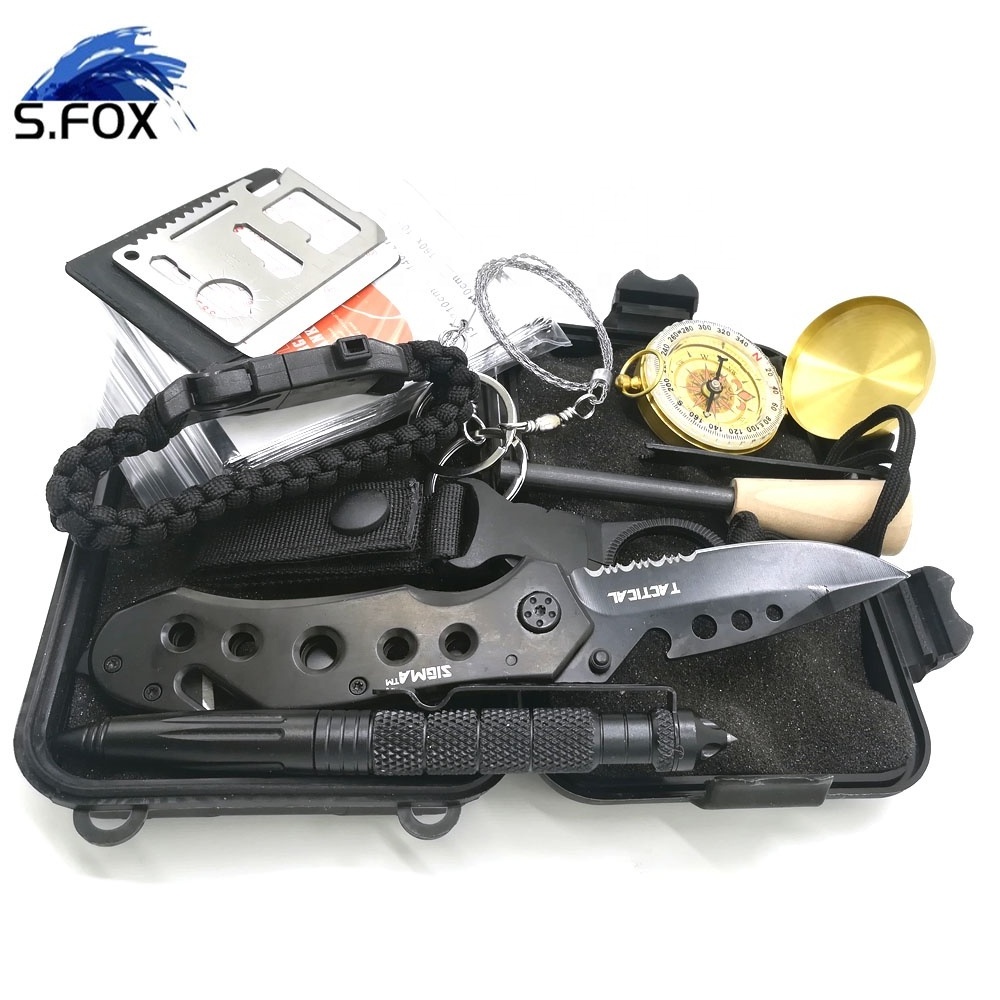 New Camping Flashlight Compass Fire Starter Tactical SOS Survival Tool Kit