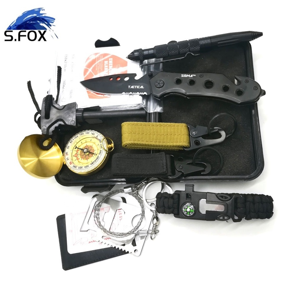 New Camping Flashlight Compass Fire Starter Tactical SOS Survival Tool Kit