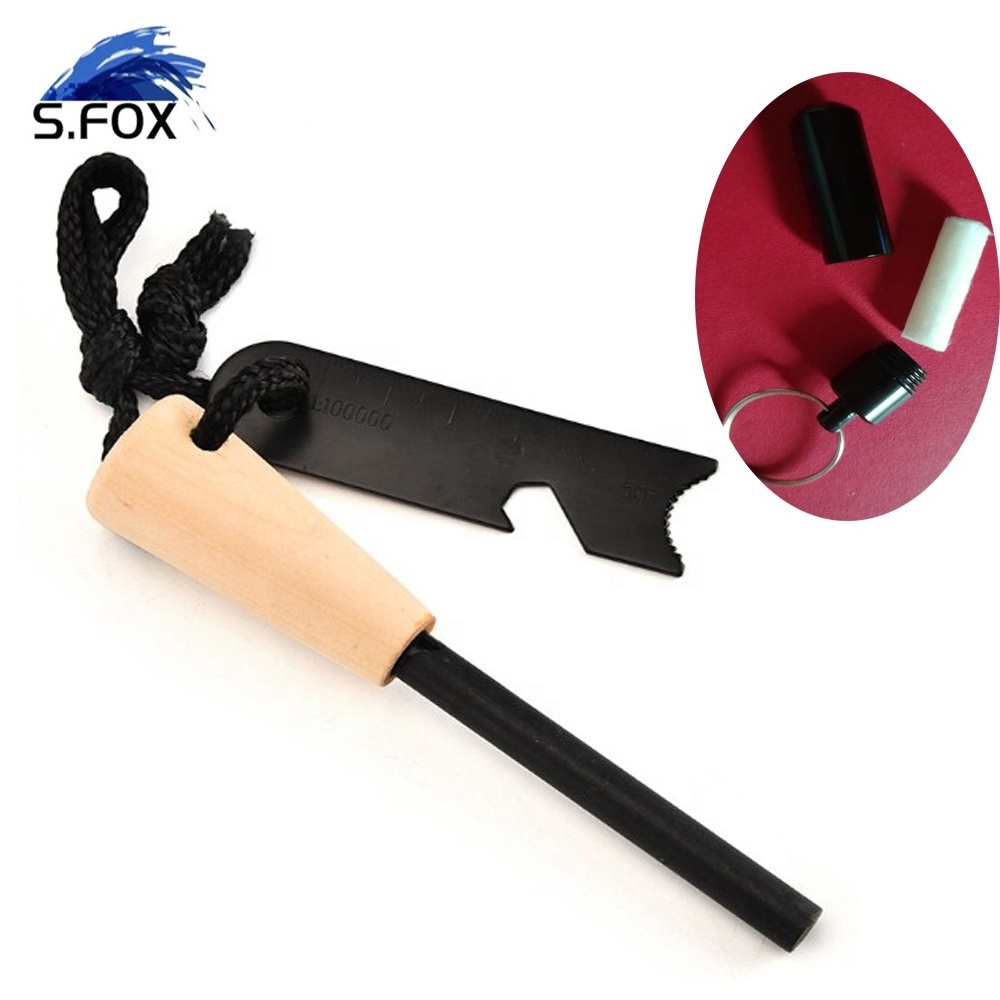 Wood Fire Starter Ferrocerium Rob Kit Flint with Wooden Handle and Striker Outdoors Survival Multifunctional Tools