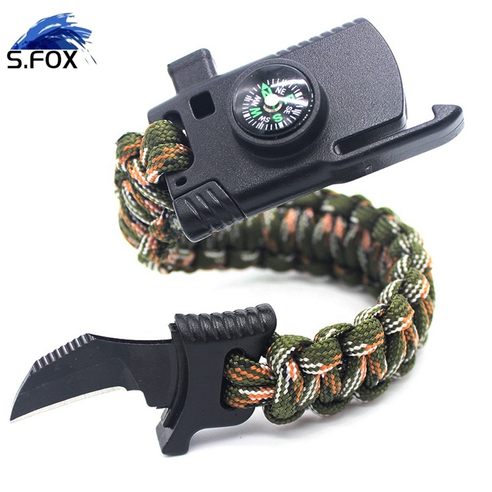 Bracelet Survival Gear Kit with Embedded Compass, Fire Starter, Emergency Knife & Whistle Survival Bracelet