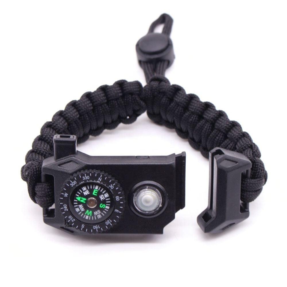 6 In 1 Adjustable Mens Outdoor Survival Tactical Paracord Bracelet With SOS Led Light