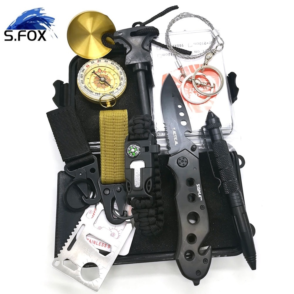 New Camping Flashlight Compass Fire Starter Tactical SOS Survival Tool Kit