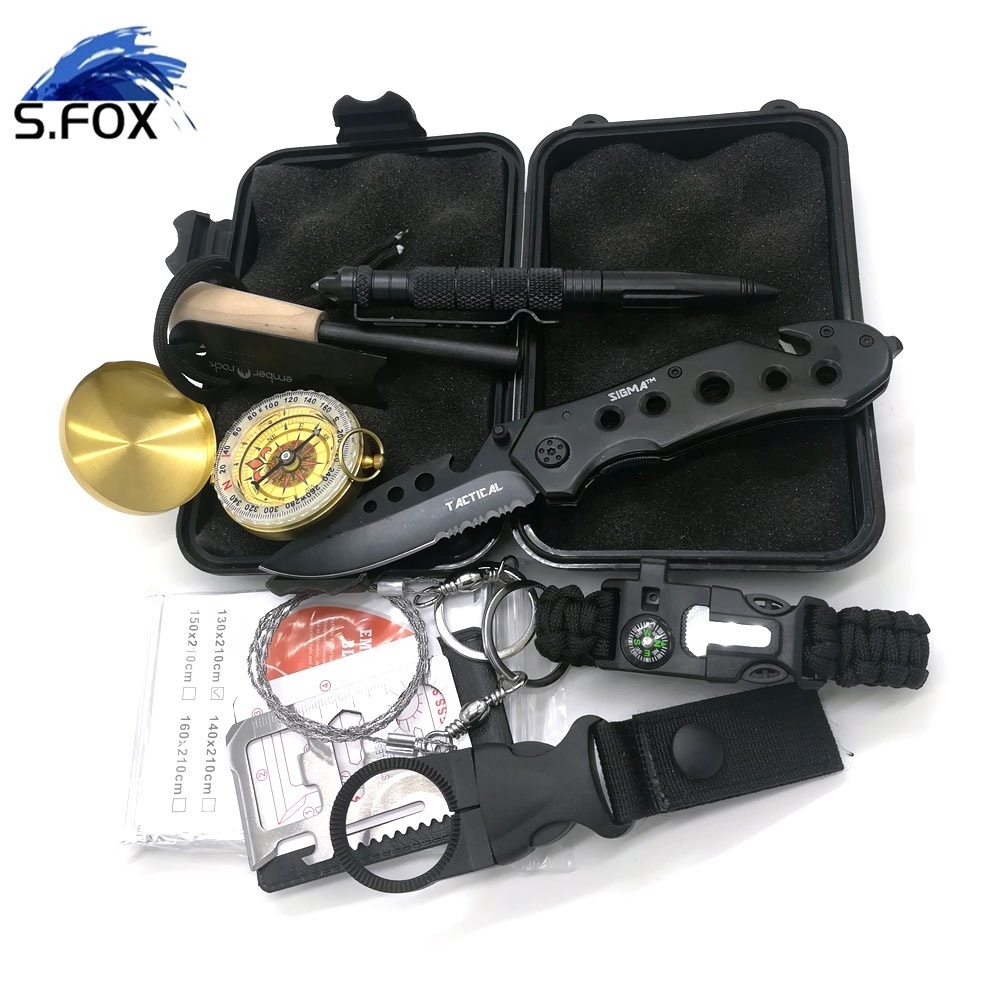 New Camping Flashlight Compass Fire Starter Tactical SOS Survival Tool Kit