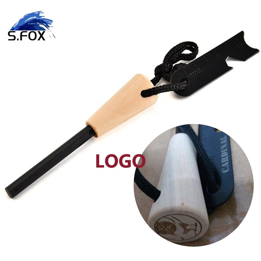 Wood Fire Starter Ferrocerium Rob Kit Flint with Wooden Handle and Striker Outdoors Survival Multifunctional Tools