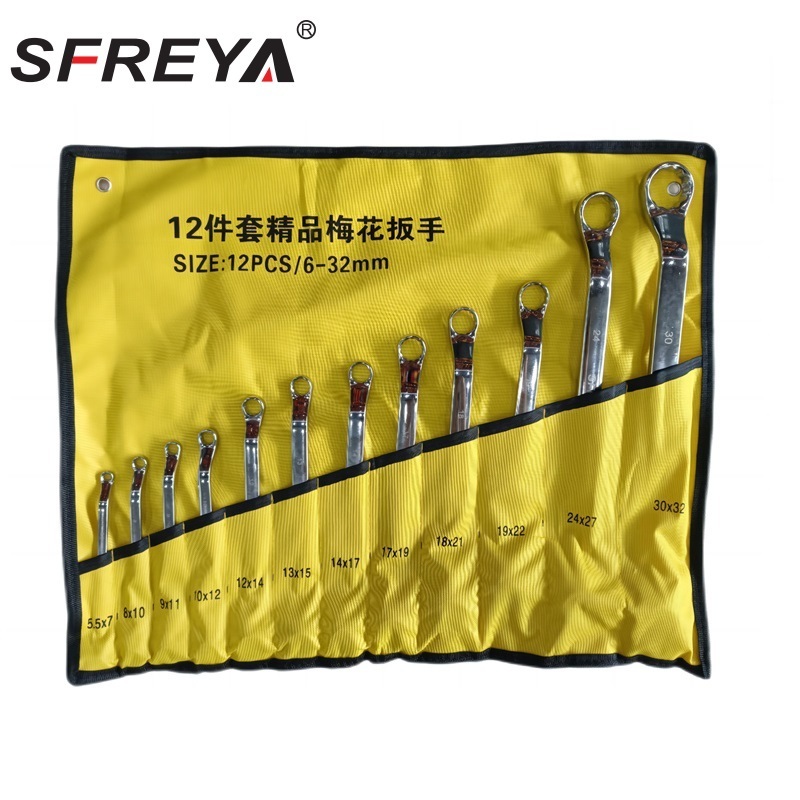 SFREYA S222A Wrench,Double Box Offset Set Chrome Plated Double Offset Ring Spanner Wrench Set Double End Ring Wrench