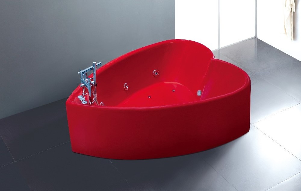 New design red heart shape washing bath tub freestanding hot tub K-8766