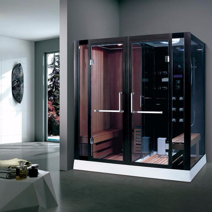 Modern luxury dry&wet sauna combination room, 2 person sauna and steam combined room K-7110