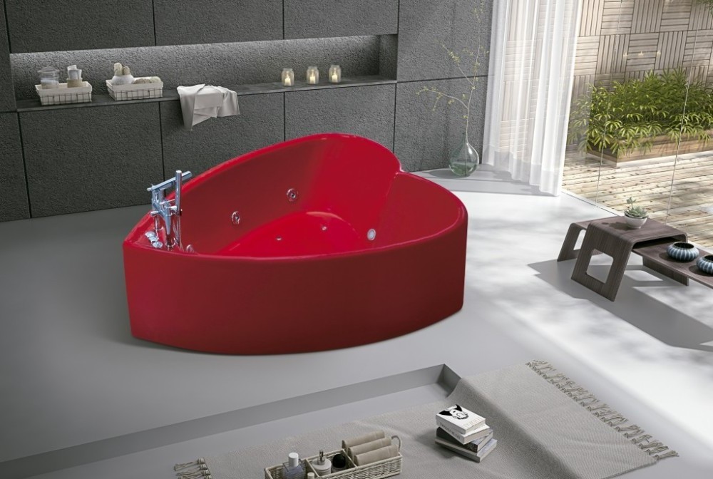 New design red heart shape washing bath tub freestanding hot tub K-8766