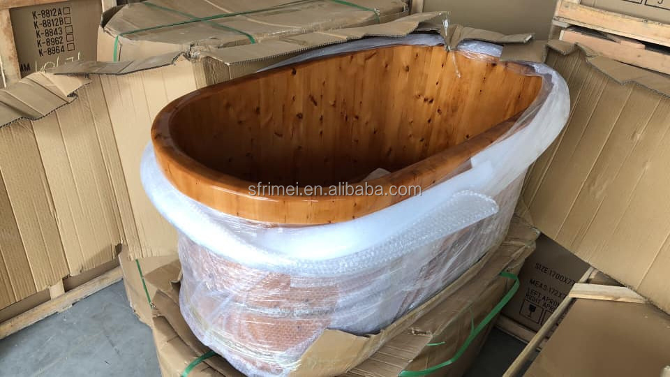 K-9506 Cheap price free standing japanese soaking wooden barrel bath tub wood soak tub