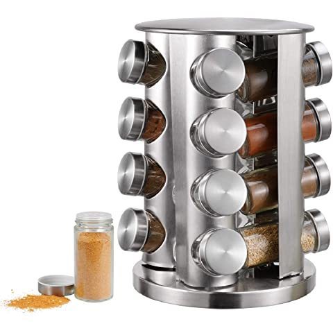 Kitchenware Rotating Herb Spice Jar Rack 16 Jars Glass Bottles Space Saver Spice Rack