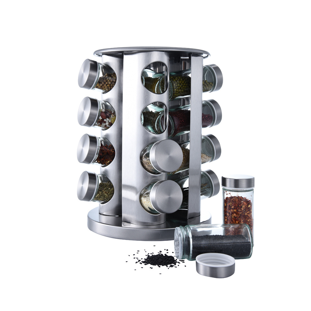 Kitchenware Rotating Herb Spice Jar Rack 16 Jars Glass Bottles Space Saver Spice Rack