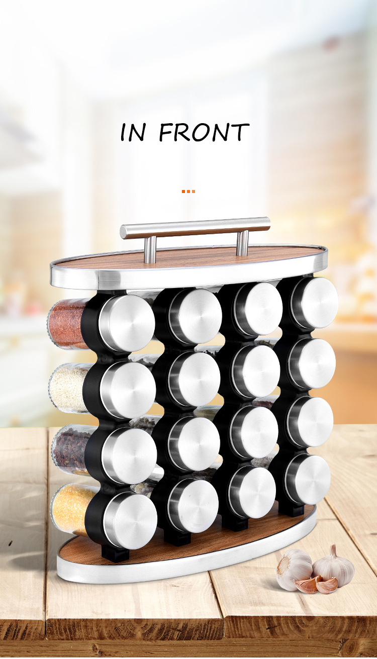 Revolving 16Pcs Glass Spice Jars Kitchen Countertop Rack Tower Organizer