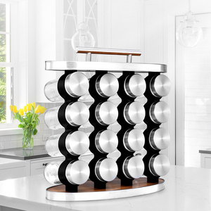 Revolving 16Pcs Glass Spice Jars Kitchen Countertop Rack Tower Organizer