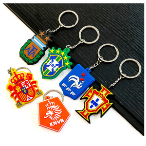 Hot Selling Football Team Club Pendant Charm Keyring Fans Souvenir Country Flag Soccer Ball Rubber PVC Keychain