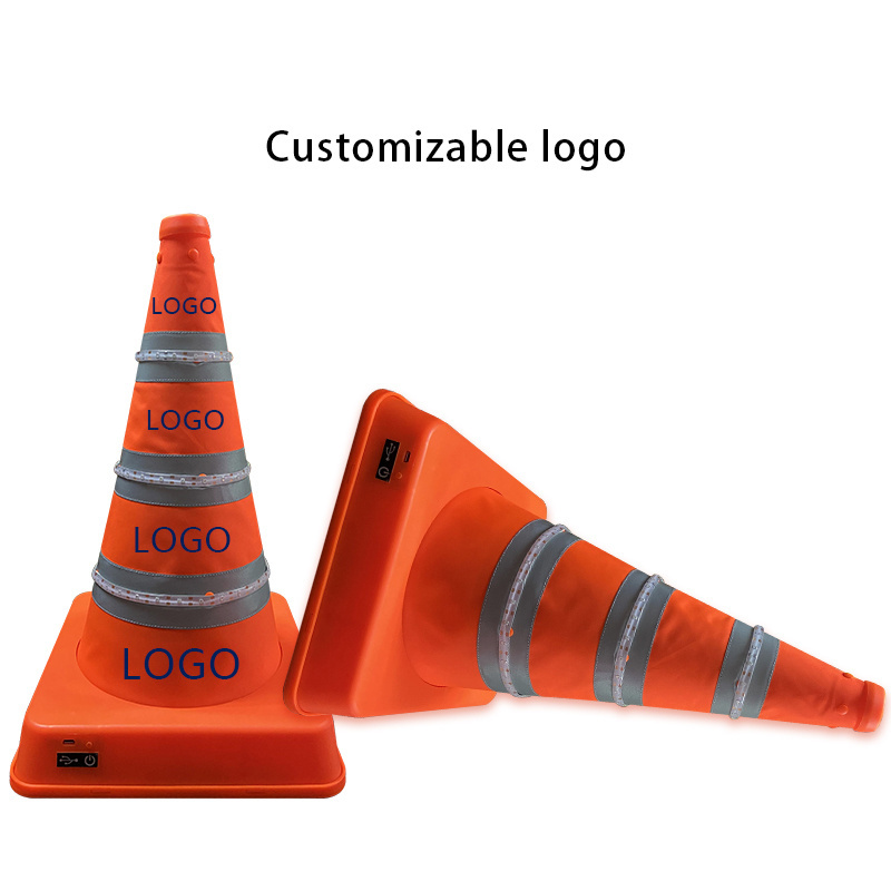 Orange waterproof warning Portable Pop Up collapsible light road cone 16 inch reflective led traffic cone for private car