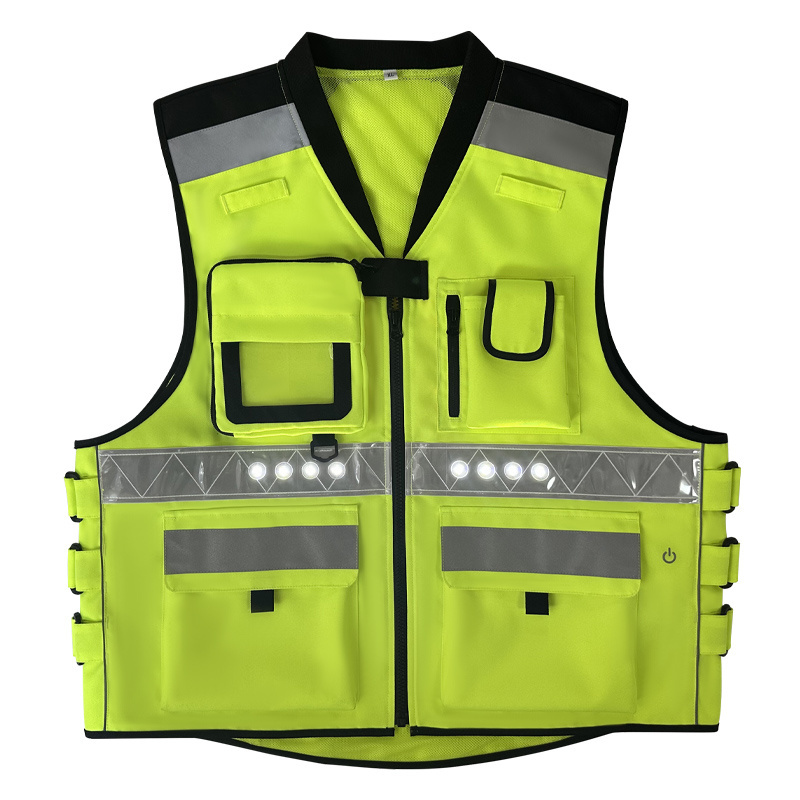 Custom LOGO Traffic Staff Duty Safety Jackets Vest With Lights Security Work LED Reflective Tactical Vest