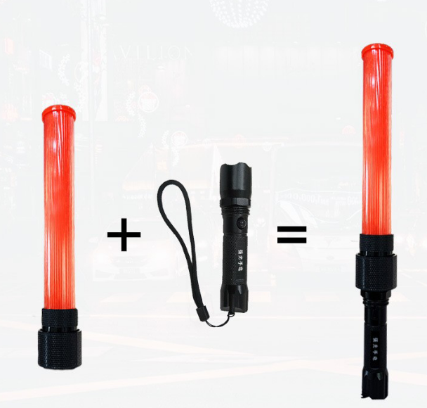 Multi-function strong flashlight baton light rechargeable led flash warning traffic safety stick baton for staff