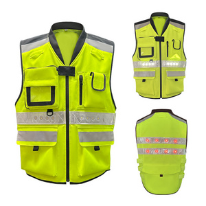 Custom LOGO Traffic Staff Duty Safety Jackets Vest With Lights Security Work LED Reflective Tactical Vest