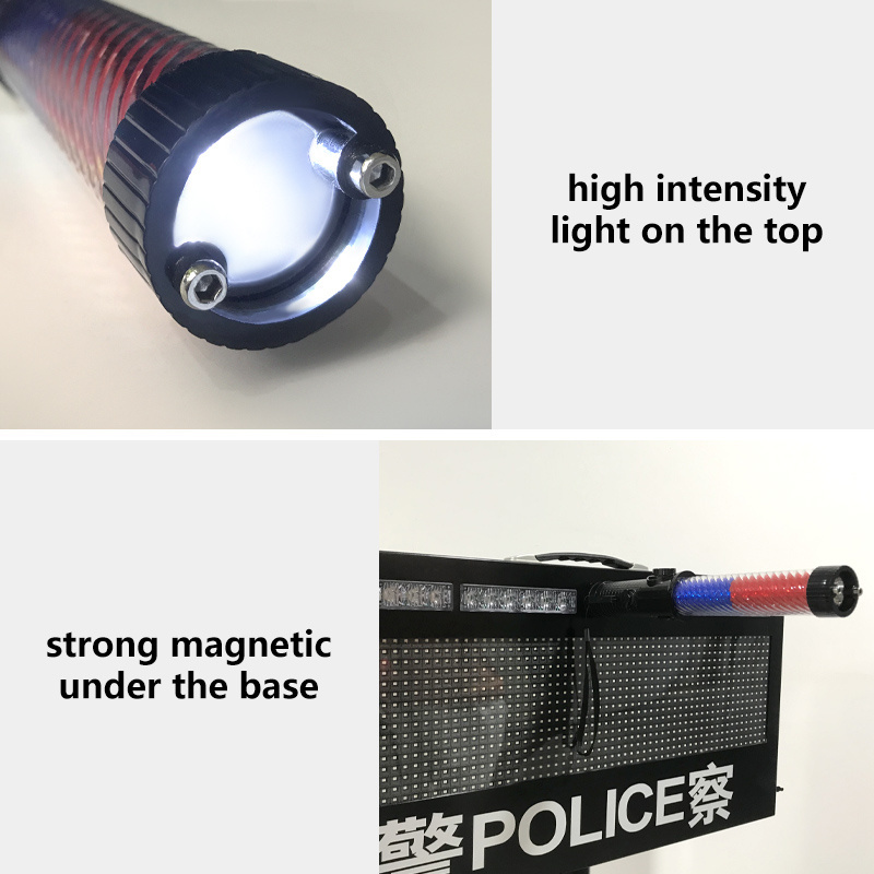 Manufacture warning traffic baton led flashlight rechargeable whistle red blue strobe baton wand light traffic stick