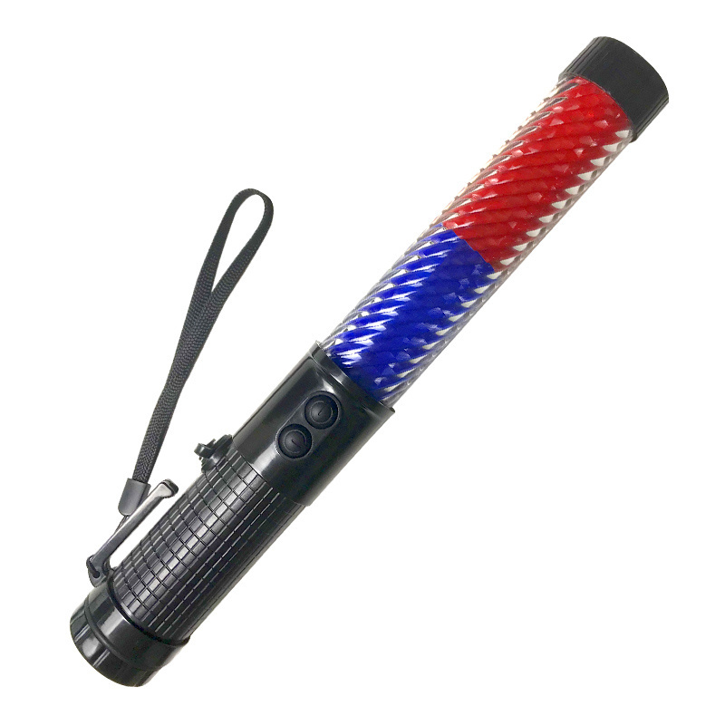 Manufacture warning traffic baton led flashlight rechargeable whistle red blue strobe baton wand light traffic stick