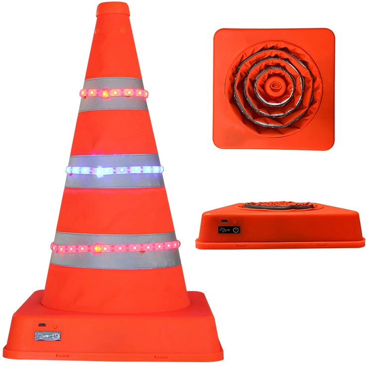 Orange waterproof warning Portable Pop Up collapsible light road cone 16 inch reflective led traffic cone for private car