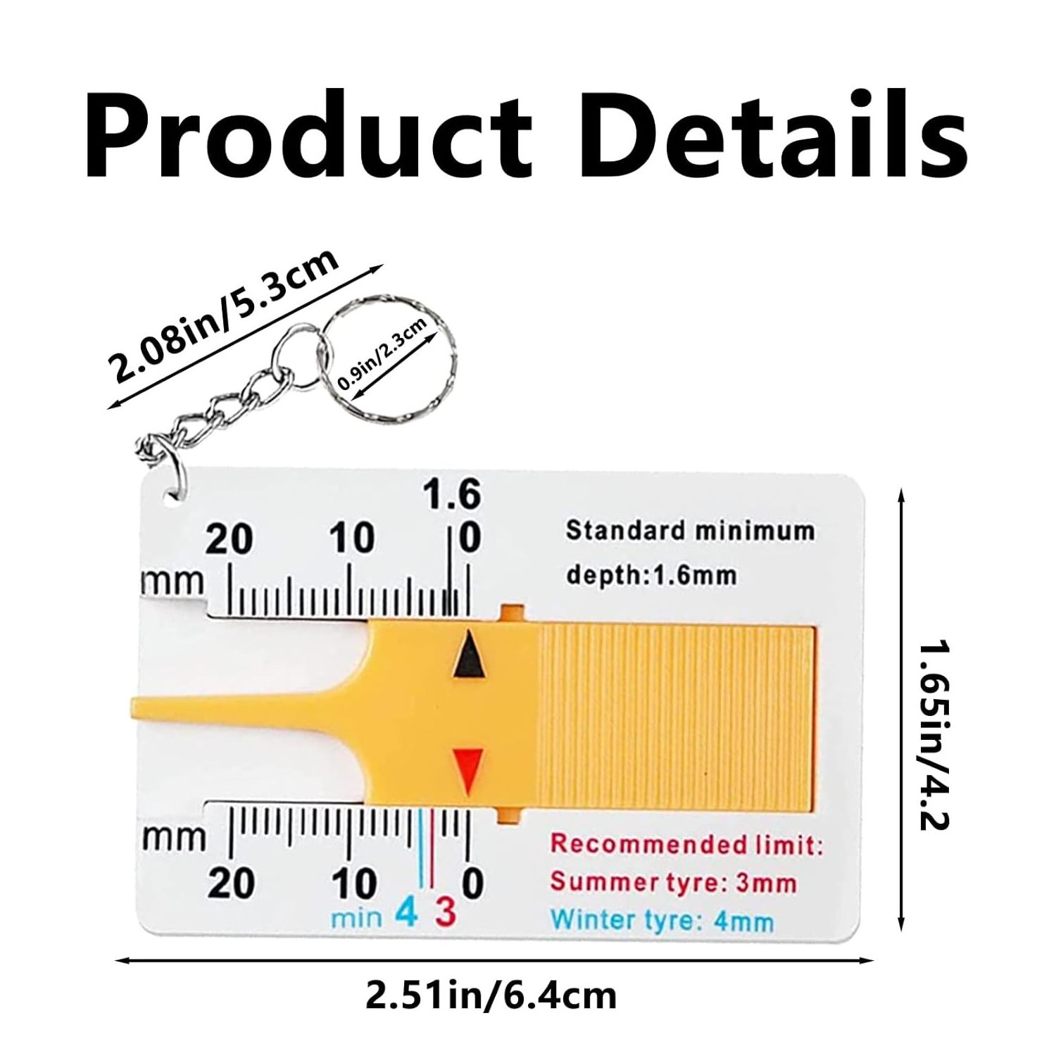 Portable 0-20 mm Tyre Tread Depth Gauge Tire Ruler Tyre Tread Checker for Car Truck Motorcycle Range