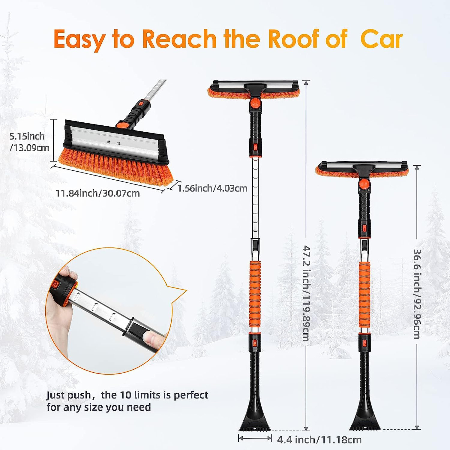 Custom Detachable Ice Scrapers Snow Cleaning Brush for Car Windshield with Extendable Aluminum Handle