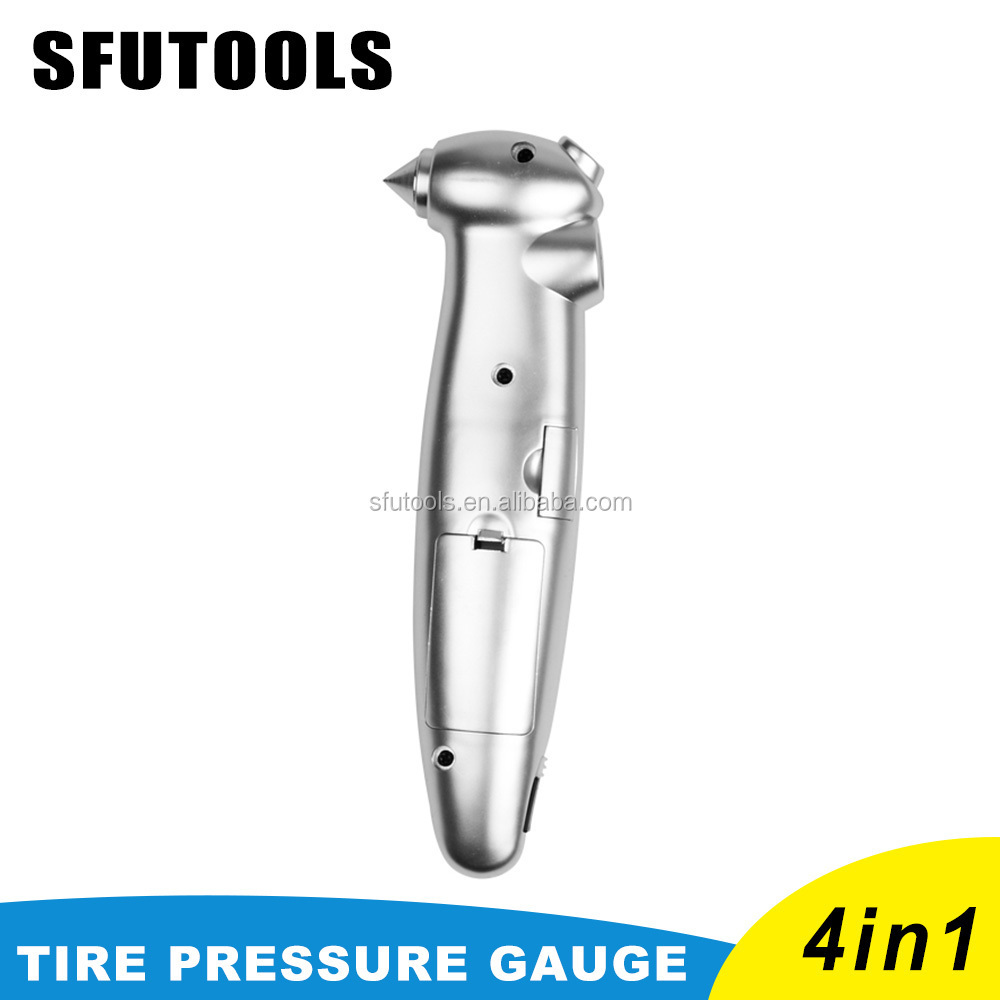 SFUTOOLS SFUTOOLS Multifunctional 4 In 1 Digital Tyre Pressure Gauge with Rescue Emergency Tool LED Flashlight Safety Hammer