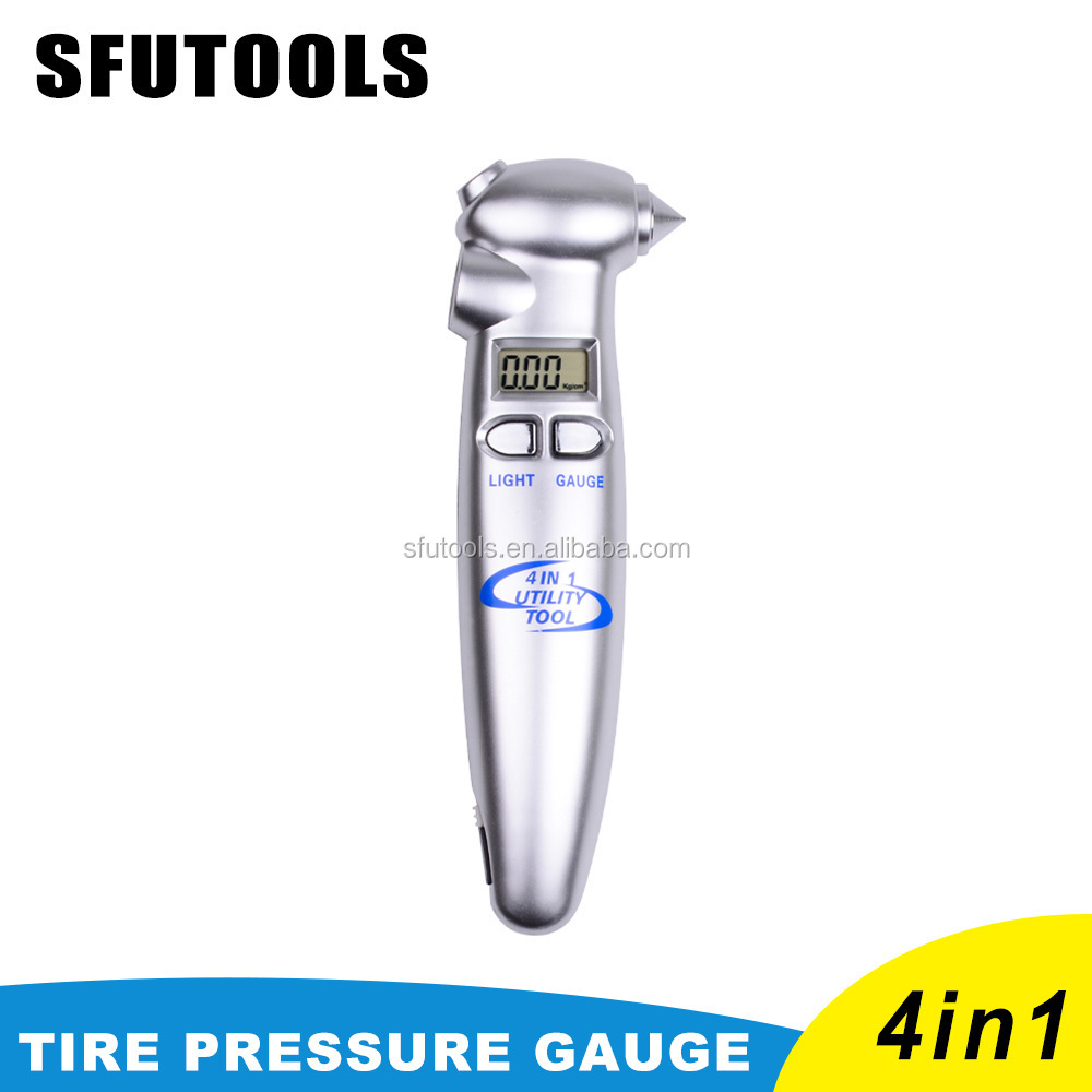 SFUTOOLS SFUTOOLS Multifunctional 4 In 1 Digital Tyre Pressure Gauge with Rescue Emergency Tool LED Flashlight Safety Hammer