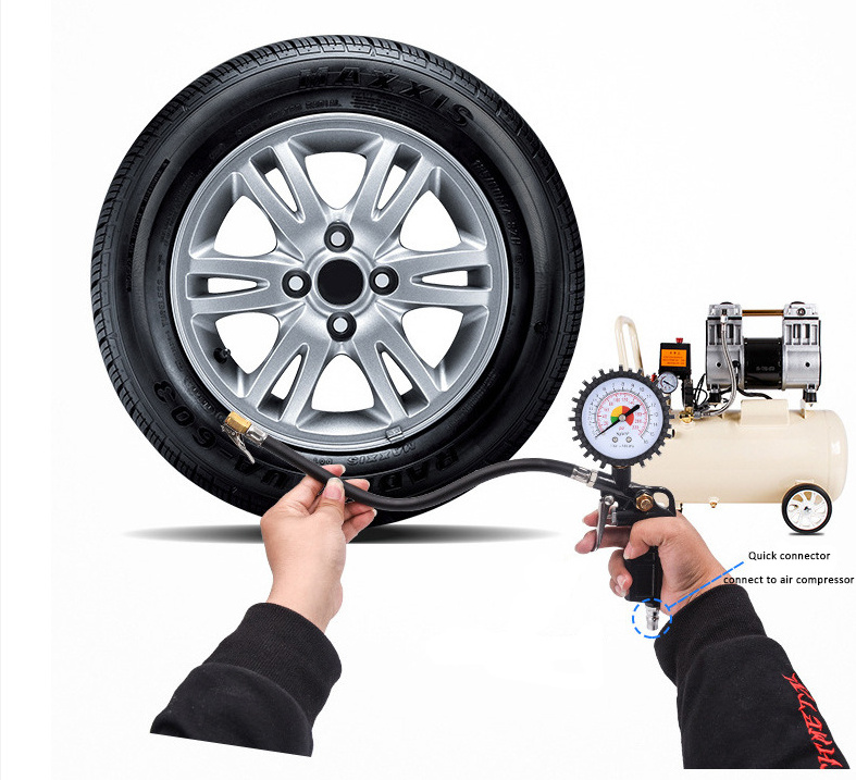 100psi 2.5 inch easy read glow dial  tire inflator Gauge with brass air chuck for SUV, Truck, RV