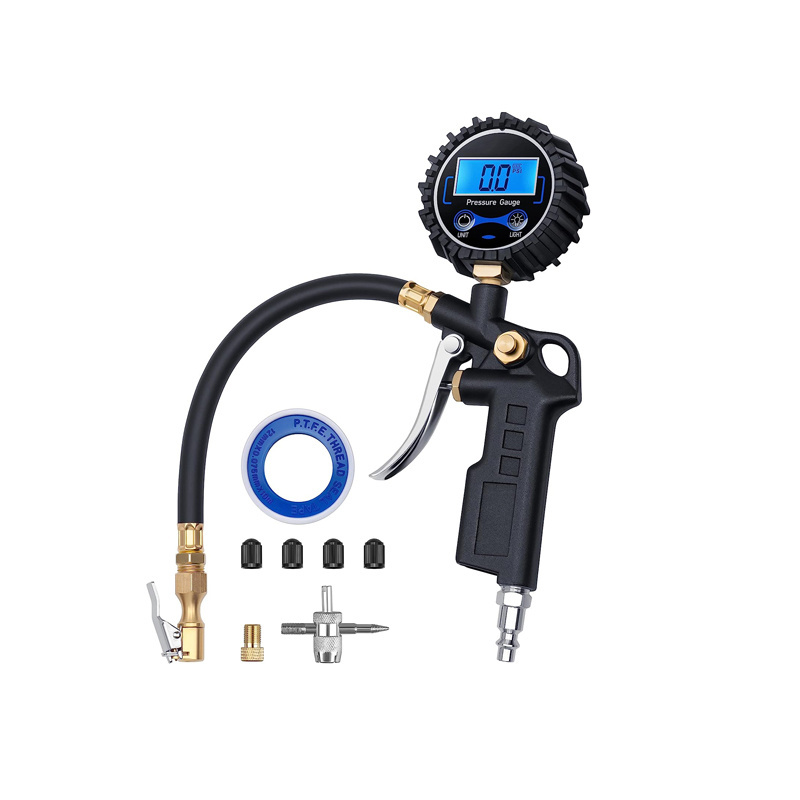 New 1 psi accuracy 250psi digital lcd brass chuck tire pressure Gauge inflator AAA battery included