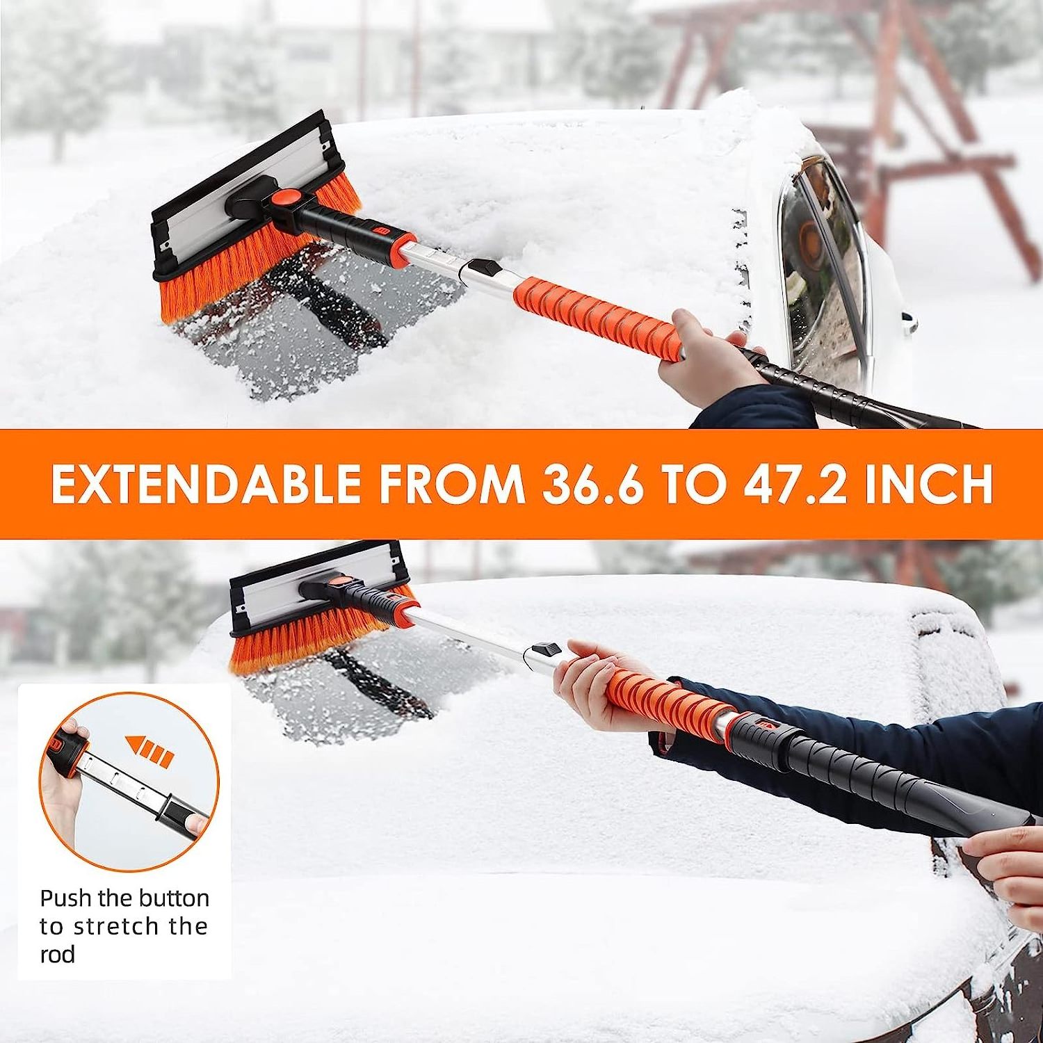 Custom Detachable Ice Scrapers Snow Cleaning Brush for Car Windshield with Extendable Aluminum Handle