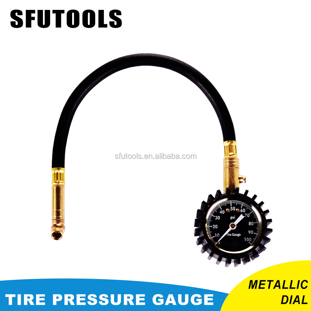 SFUTOOLS Tire Pressure Gauge, Heavy Duty - Best for Car & Motorcycle 0-100 PSI with Hose Tire Tpms Tire Temperature Monitor Dial