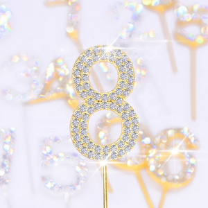 Anniversary Party Glitter Alloy Baby Shower Birthday Decoration Wedding Gold Silver Digital Dessert Decor Number Cake Topper