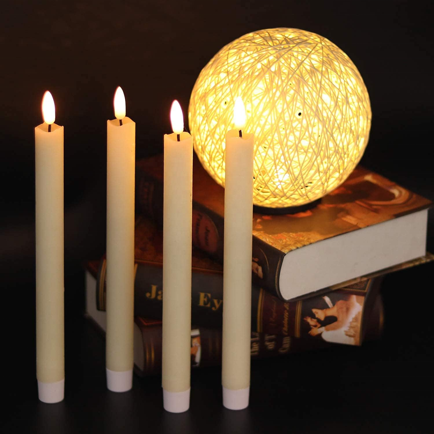 Set of 2 real wax wedding electric flickering flameless battery operated decorative led taper candle with new flame