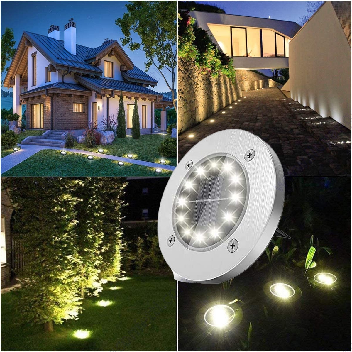 8 Led Outdoor Waterproof Garden Pack Disk Landscape Lighting Lawn Pathway Yard Driveway Walkway Patio White Solar Ground Lights