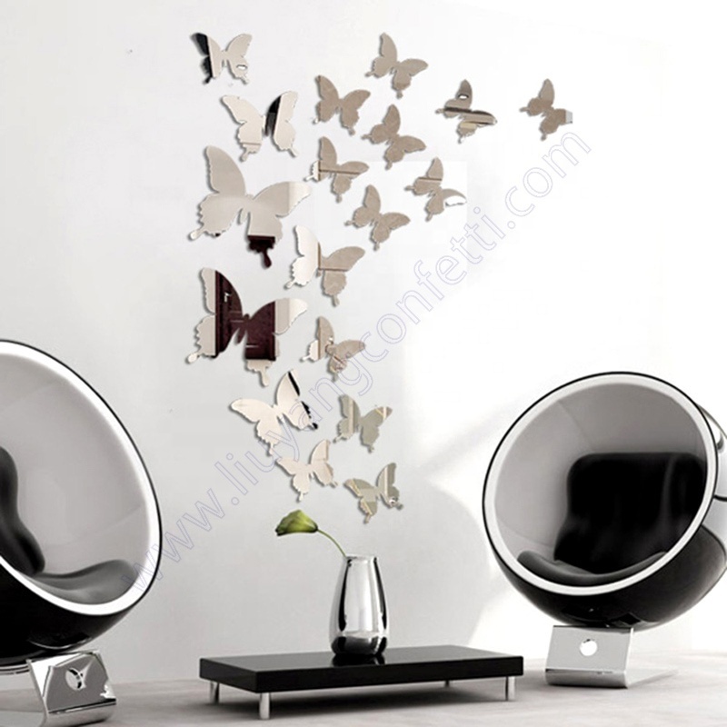 Decor Non-glass Vinyl Acrylic Decal Removable Wedding Decoration Kids Room Reflective Adesivi 3d Butterfly Mirror Wall Sticker