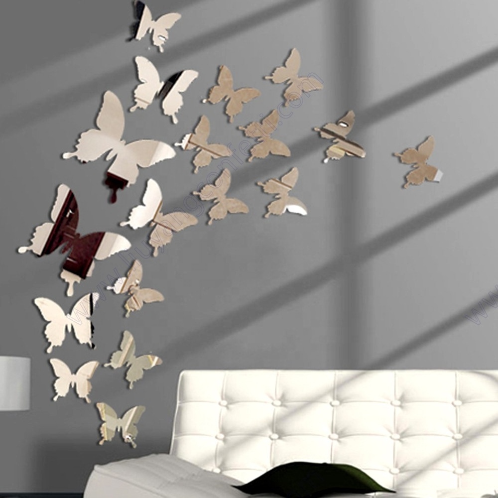 Decor Non-glass Vinyl Acrylic Decal Removable Wedding Decoration Kids Room Reflective Adesivi 3d Butterfly Mirror Wall Sticker