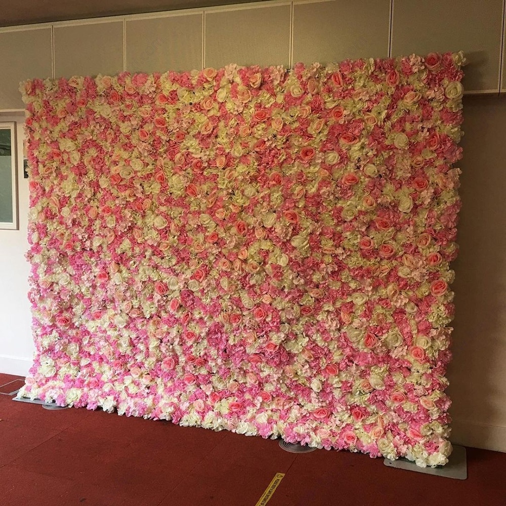 Custom 3D Cloth Flowerwall Wedding Artificial Silk Rose Flower Wall Panel Backdrop Artificial Flower Decorative Flowers For Wall