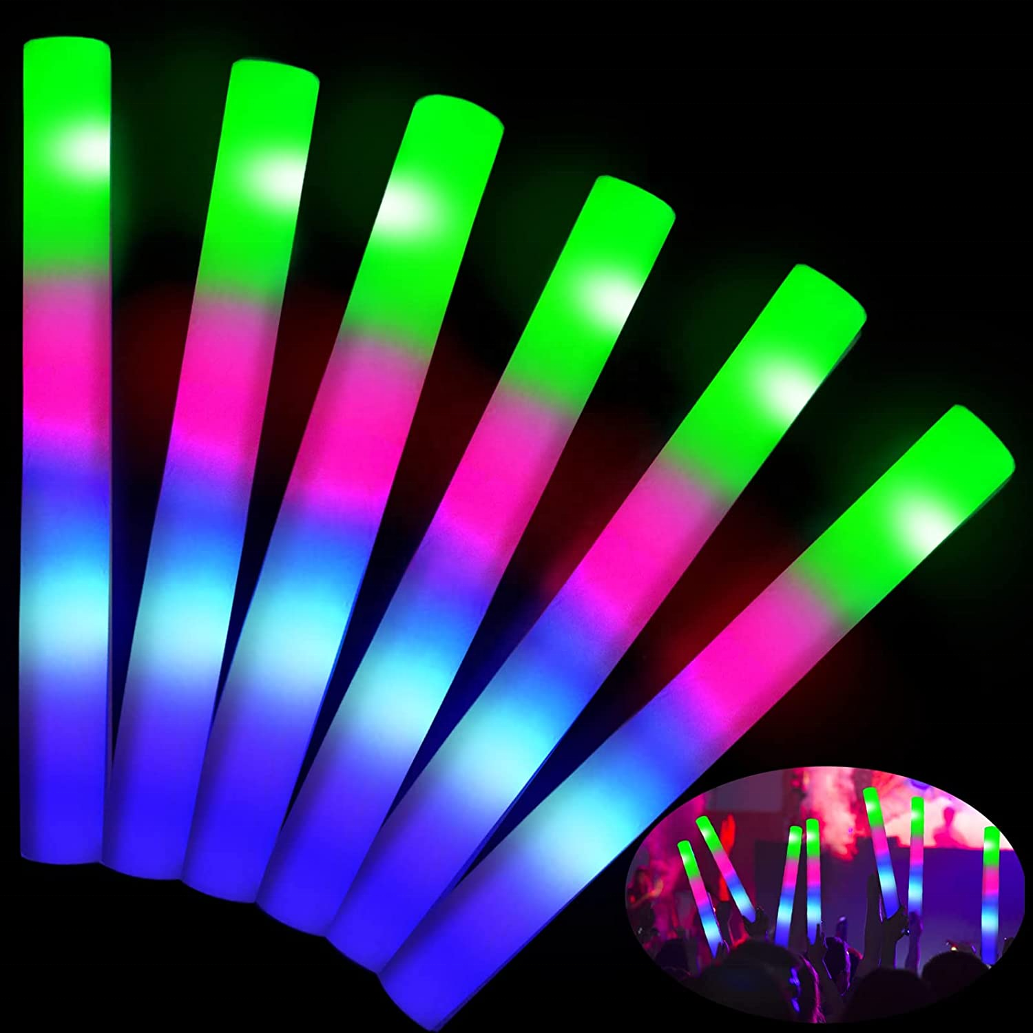 3 Modes Flashing LED Light Sticks for Weddings Concerts Christmas Halloween Party Supplies Foam Glow Sticks Bulk Light-up Toys