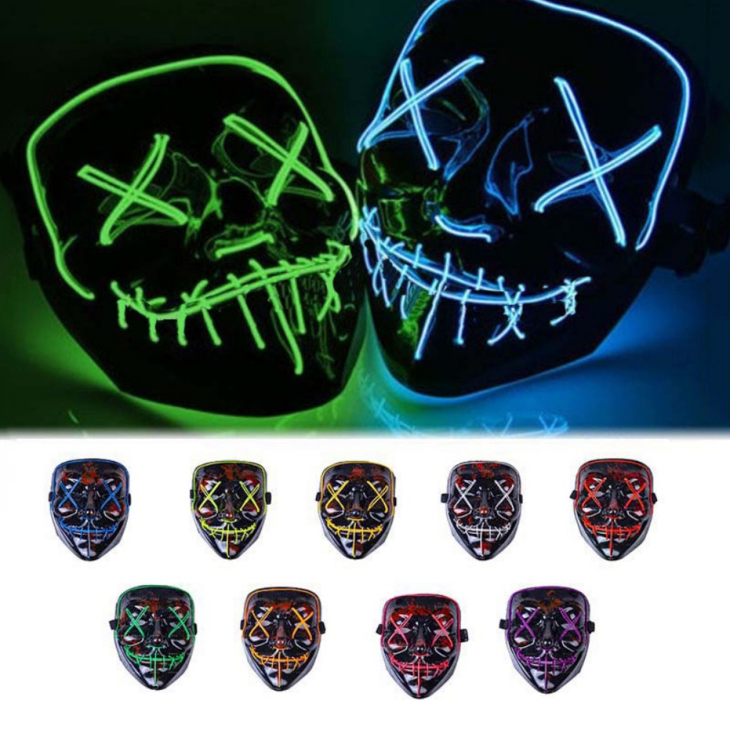 Masquerade Portable Halloween DJ Party Light Up Glowing Mask Fluorescent LED Mask Luminous Halloween Party Costume Purge Mask